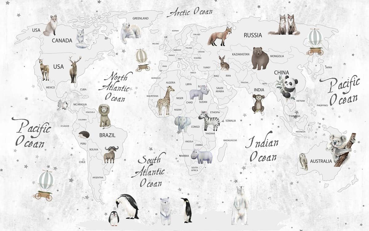 Fototapeta Mapa Świata dla Dzieci w Bieli