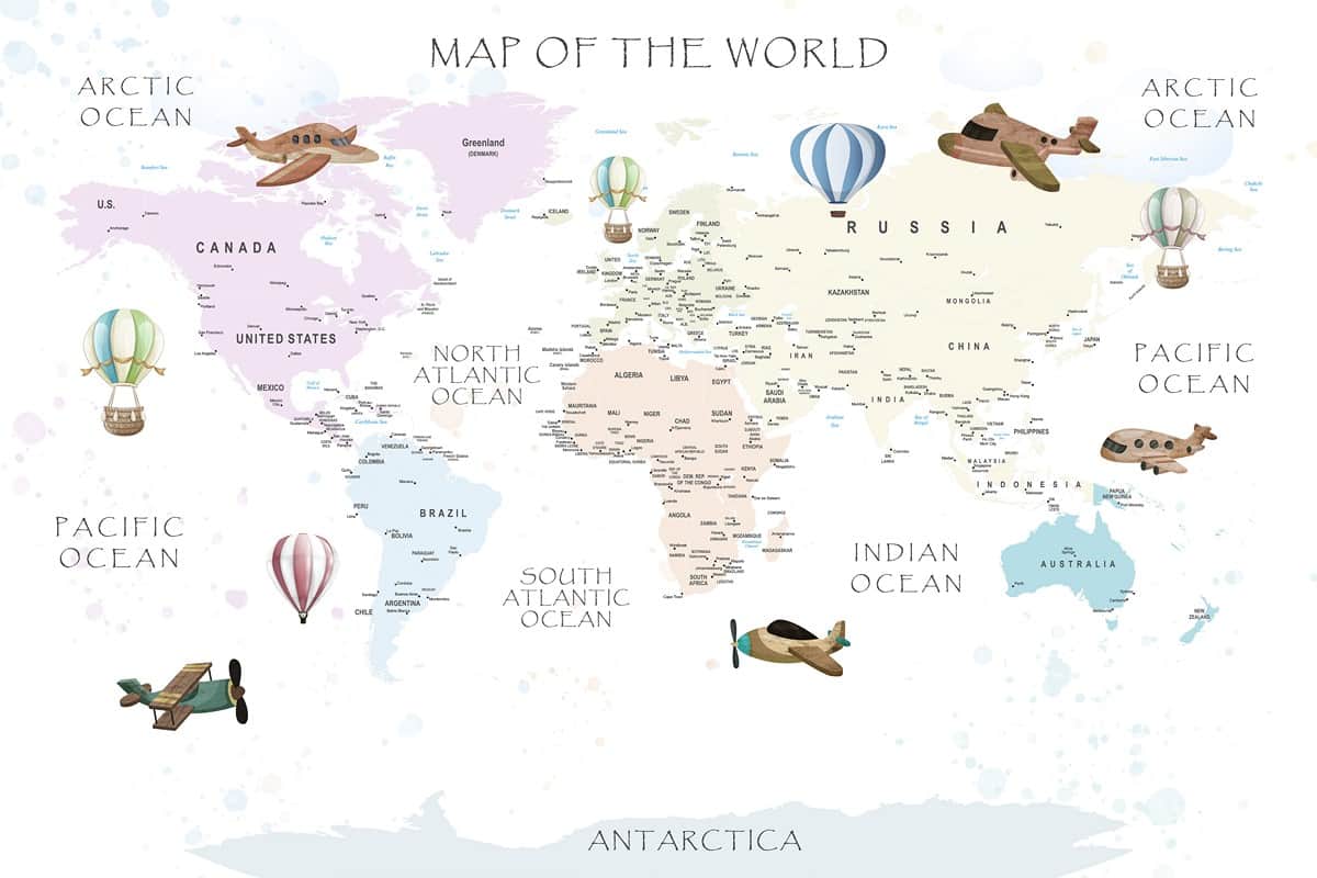 Fototapeta Ciekawa Mapa Świata dla Dzieci