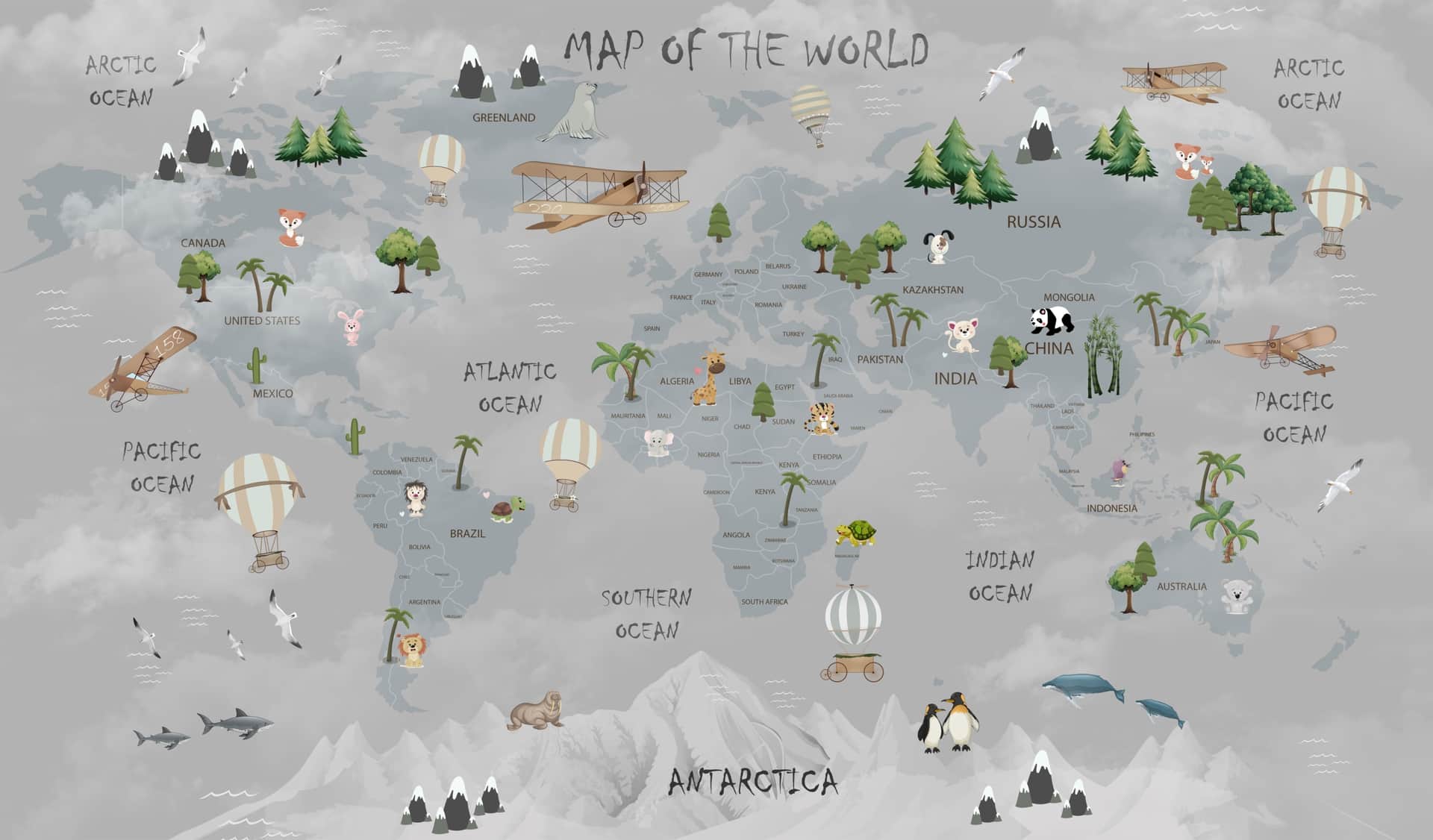 Fototapeta Mapa Świata Szara