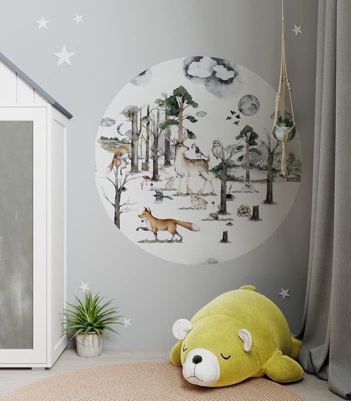 Cozy children room interior background with yellow bear, 3D render