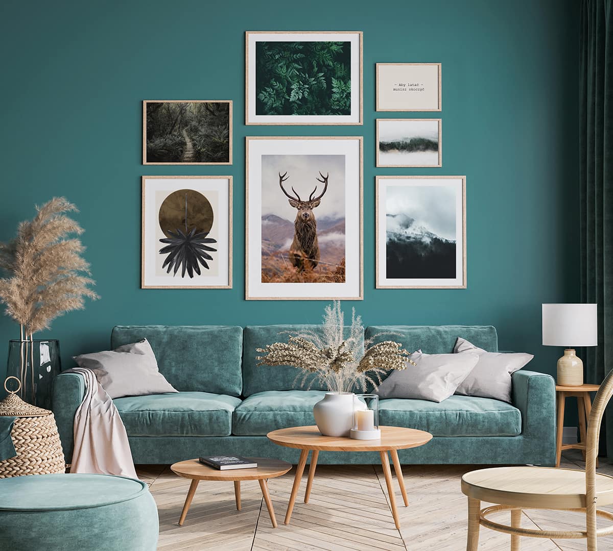 Home,Interior,Design,With,Green,Sofa,,Wooden,Table,And,Trendy