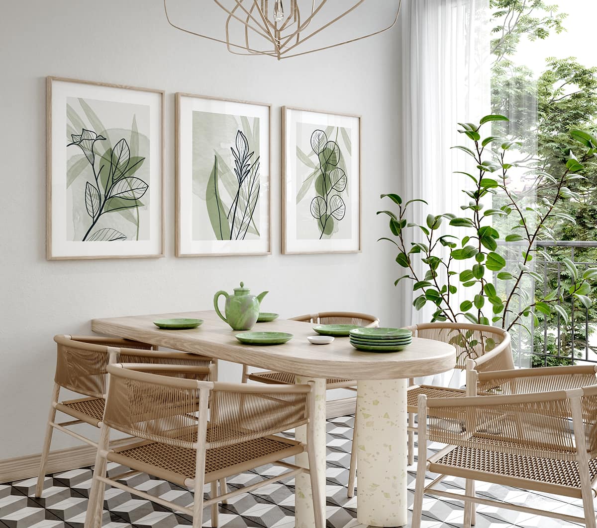 Mock,Up,Frame,In,Cozy,Boho,Dining,Room,Interior,Background,