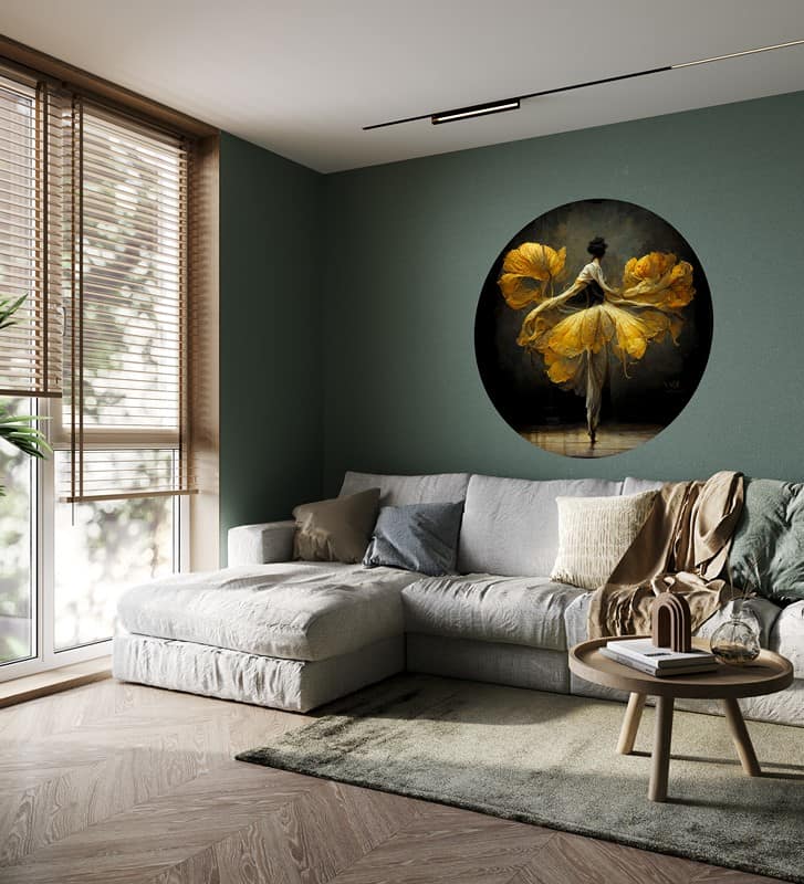 Green home interior with white sofa, table and decor in living room, 3d render