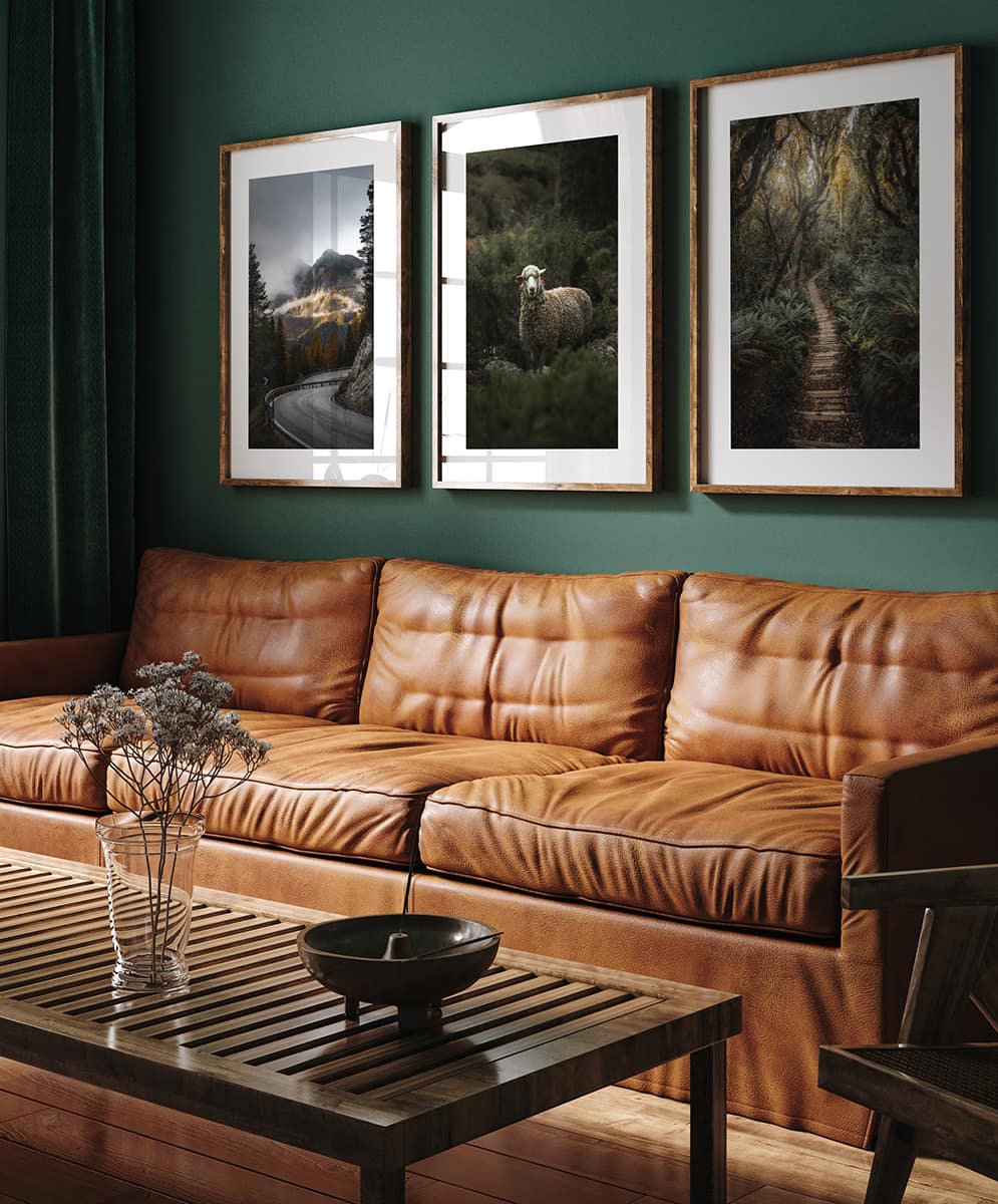 Three,Vertical,Wooden,Frame,Mockup,In,Dark,Green,Home,Interior