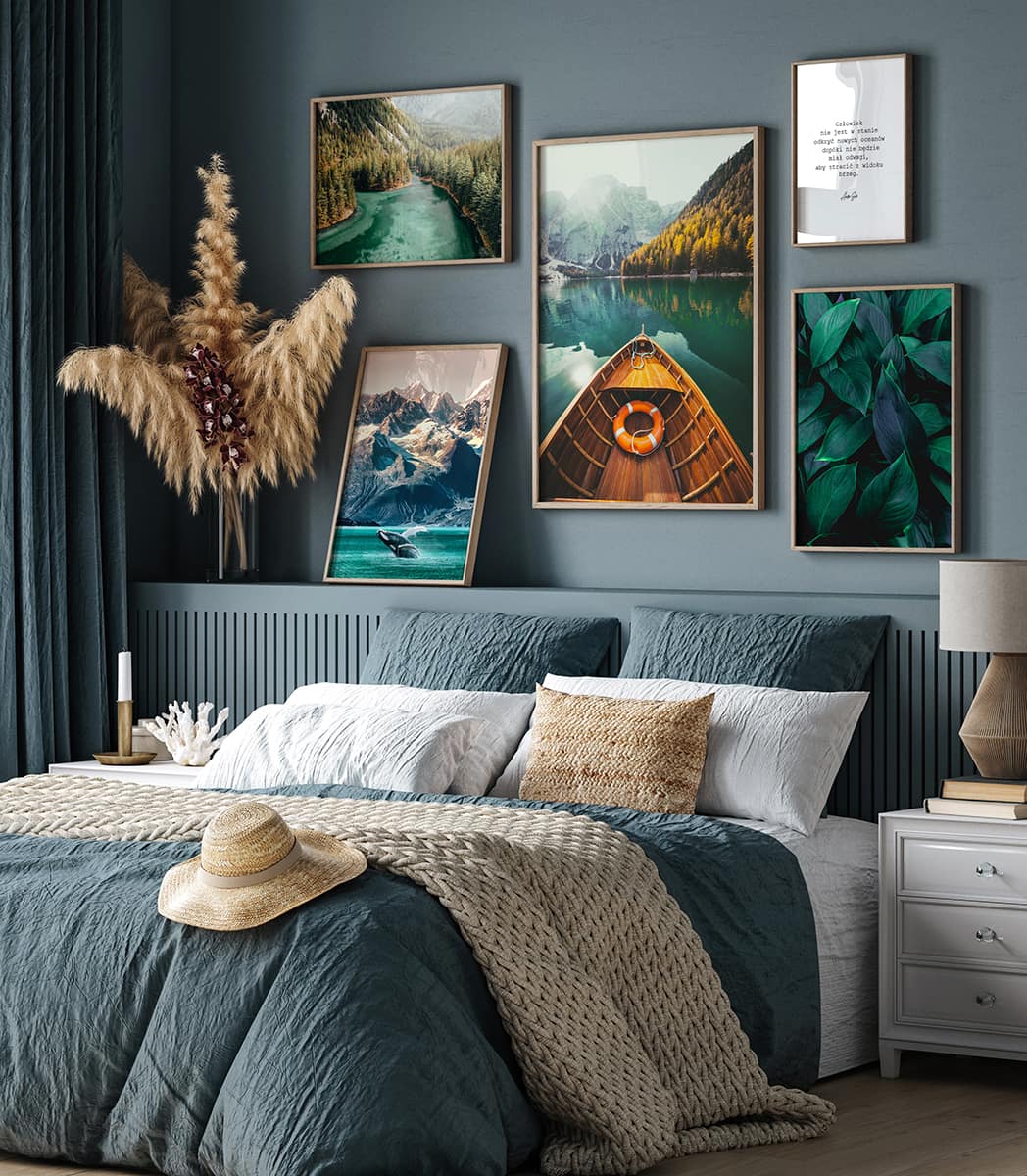 Frame,Mockup,In,Cozy,Dark,Blue,Bedroom,Interior,,3d,Render