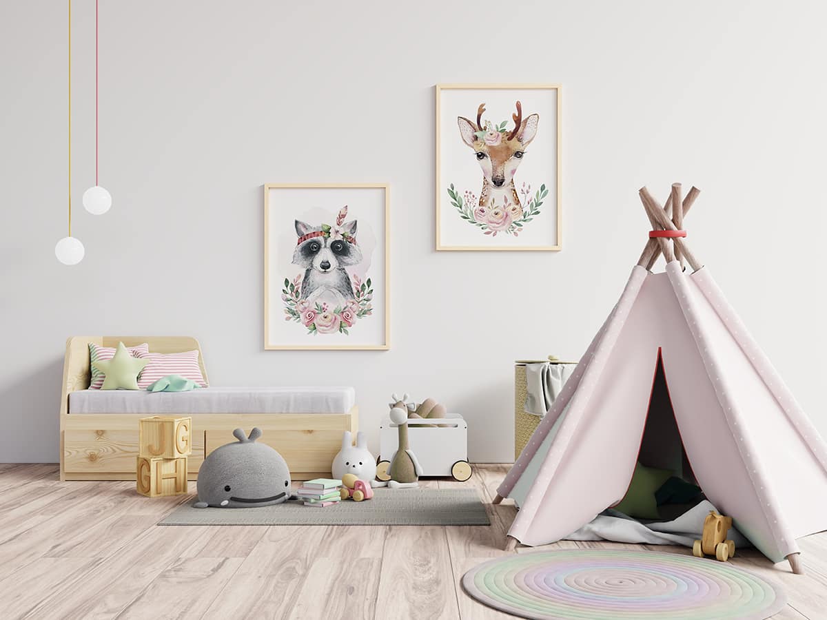 Mock up poster frame in children room,kids room,nursery mockup.