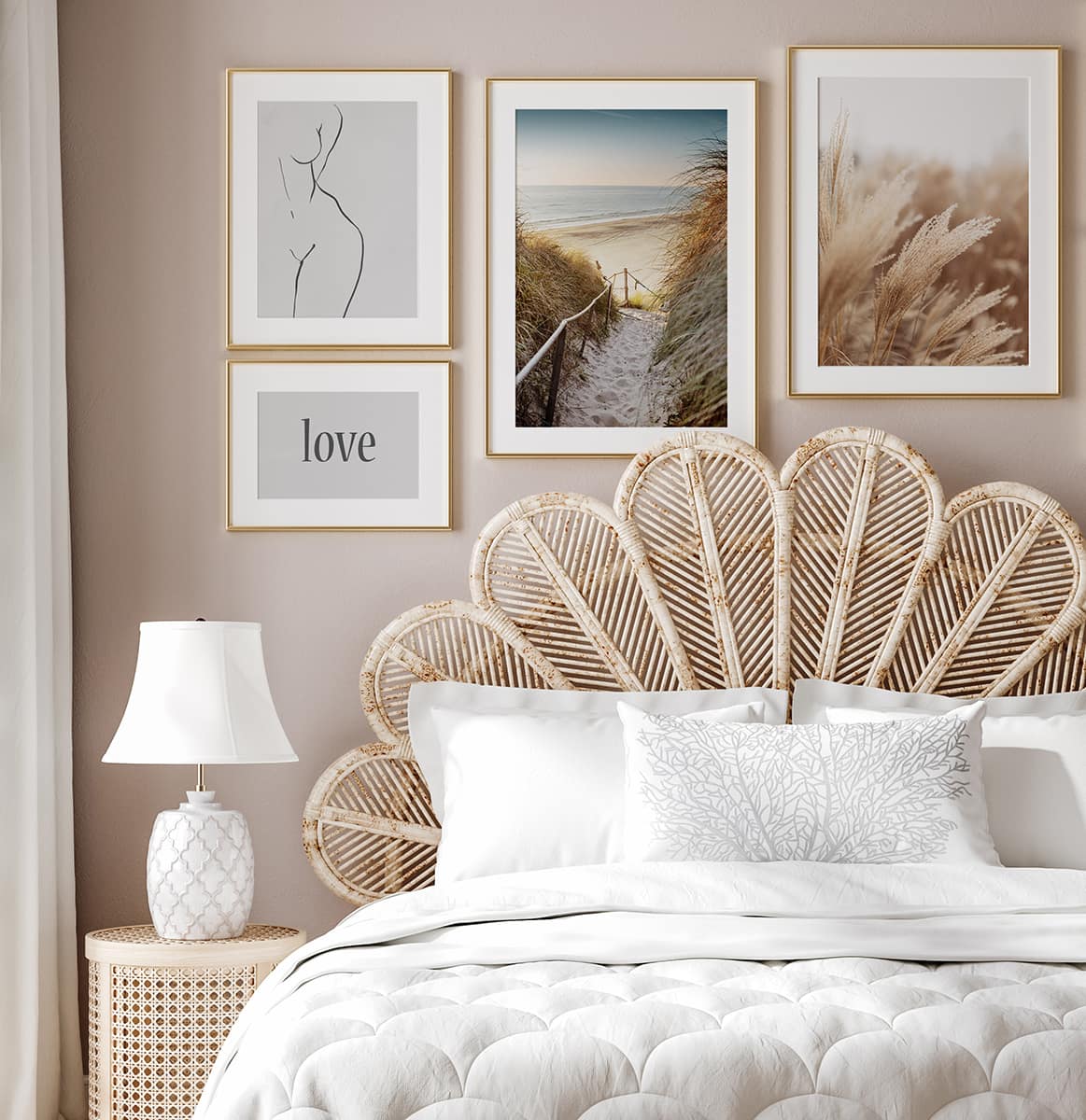 Mockup poster in luxury feminine bedroom, 3d render