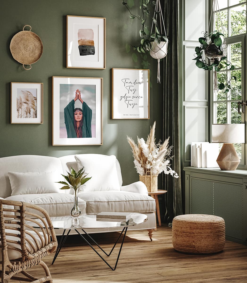 Poster frame mock-up in home interior background with sofa, tabl