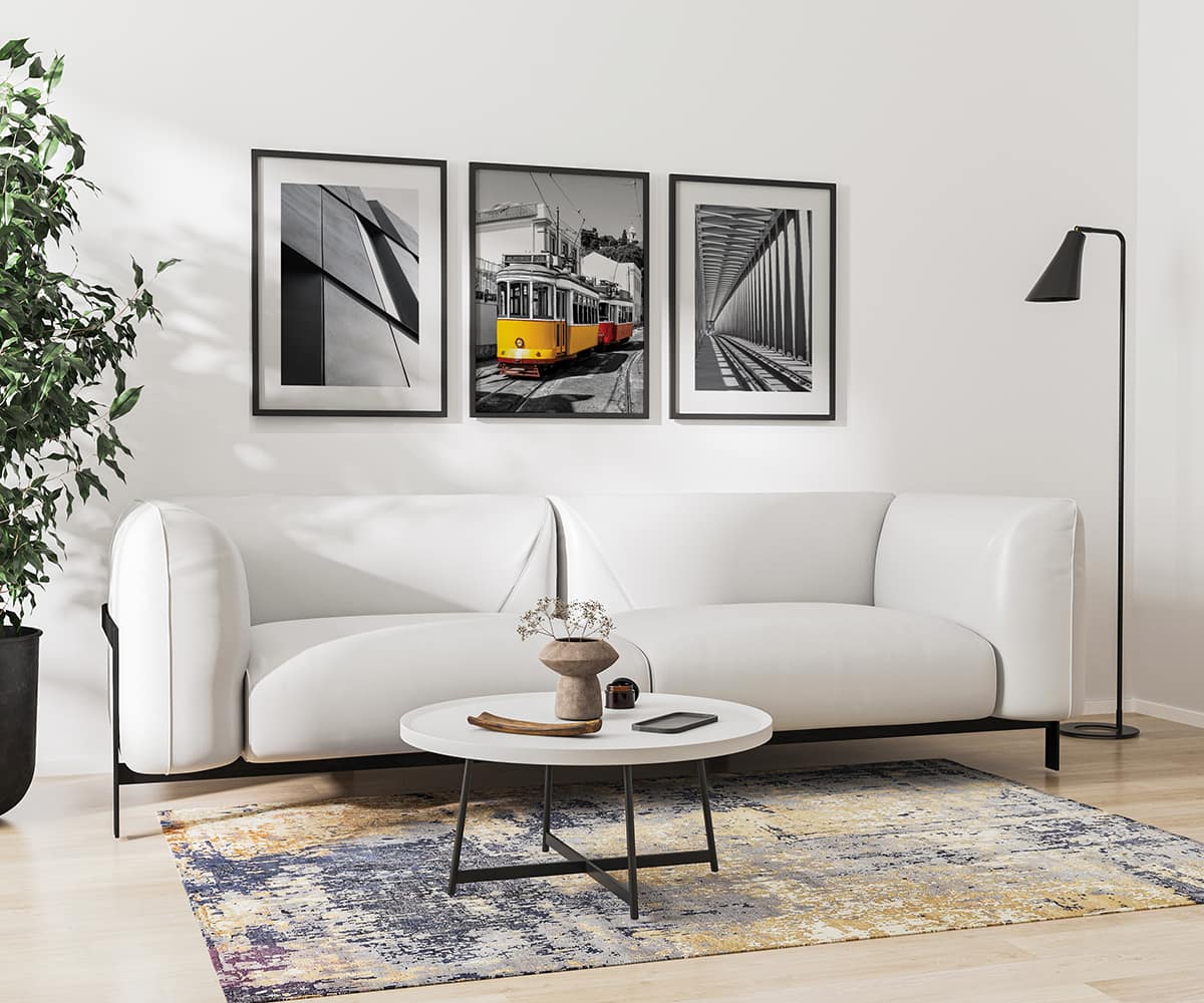 empty poster frames mock up in home interior on white wall, 3d rendering