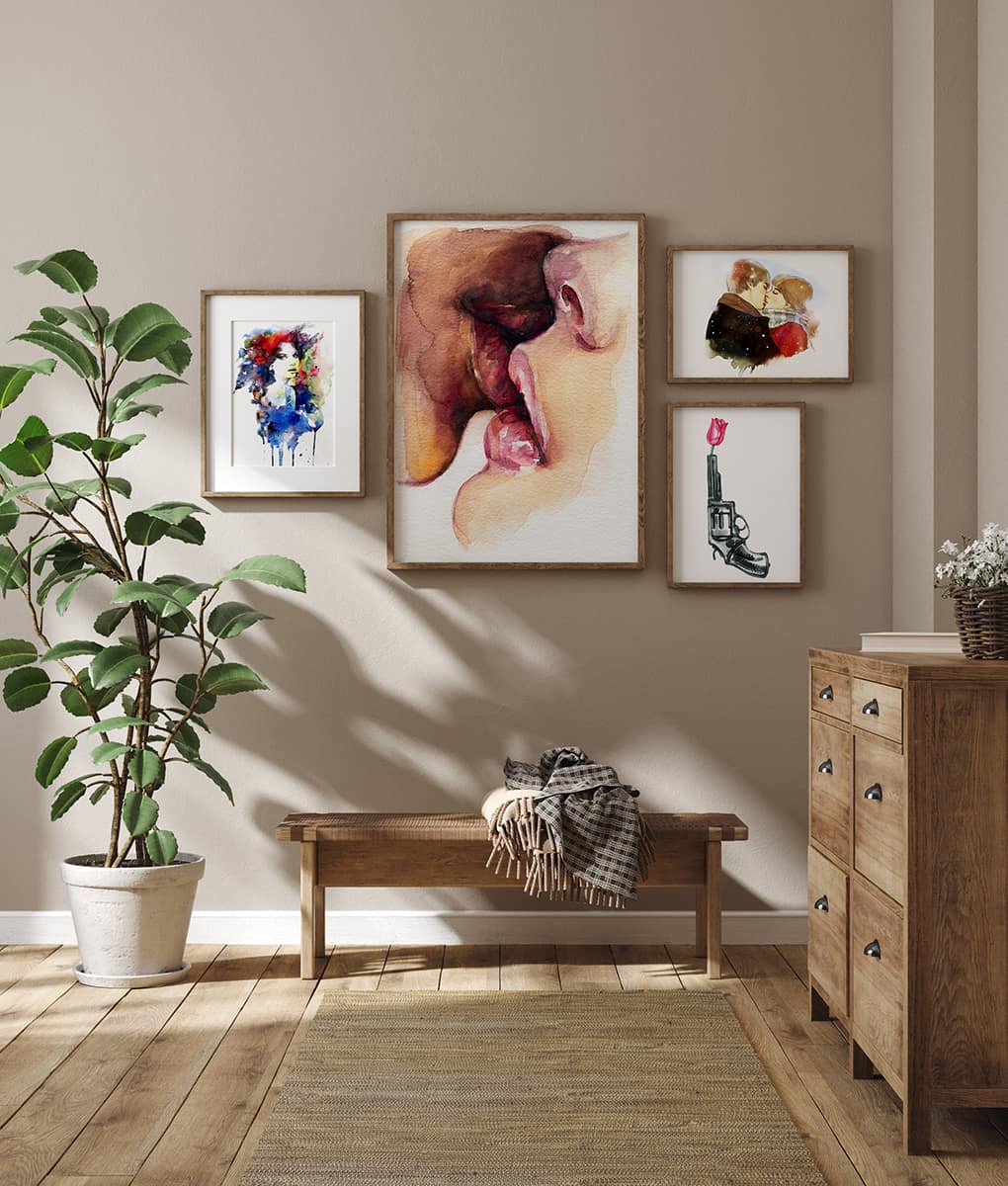 Mockup frame in farmhouse living room interior, 3d render