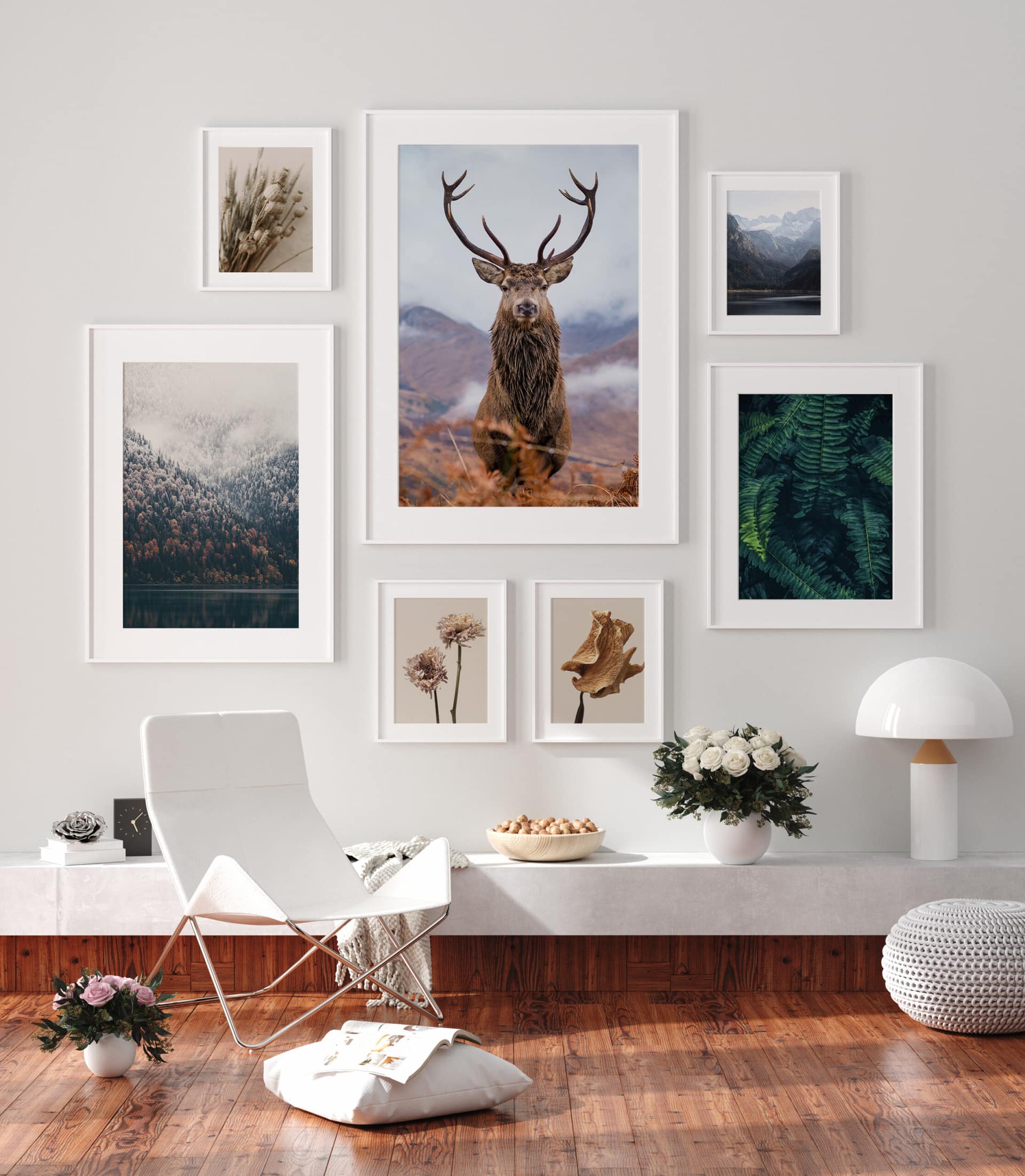 Modern home interior, poster mock up, 3d render