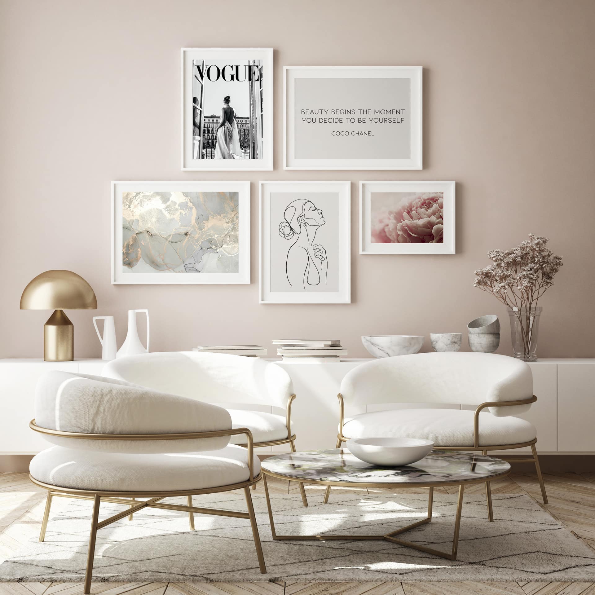 mock up poster frame in modern interior background, living room,