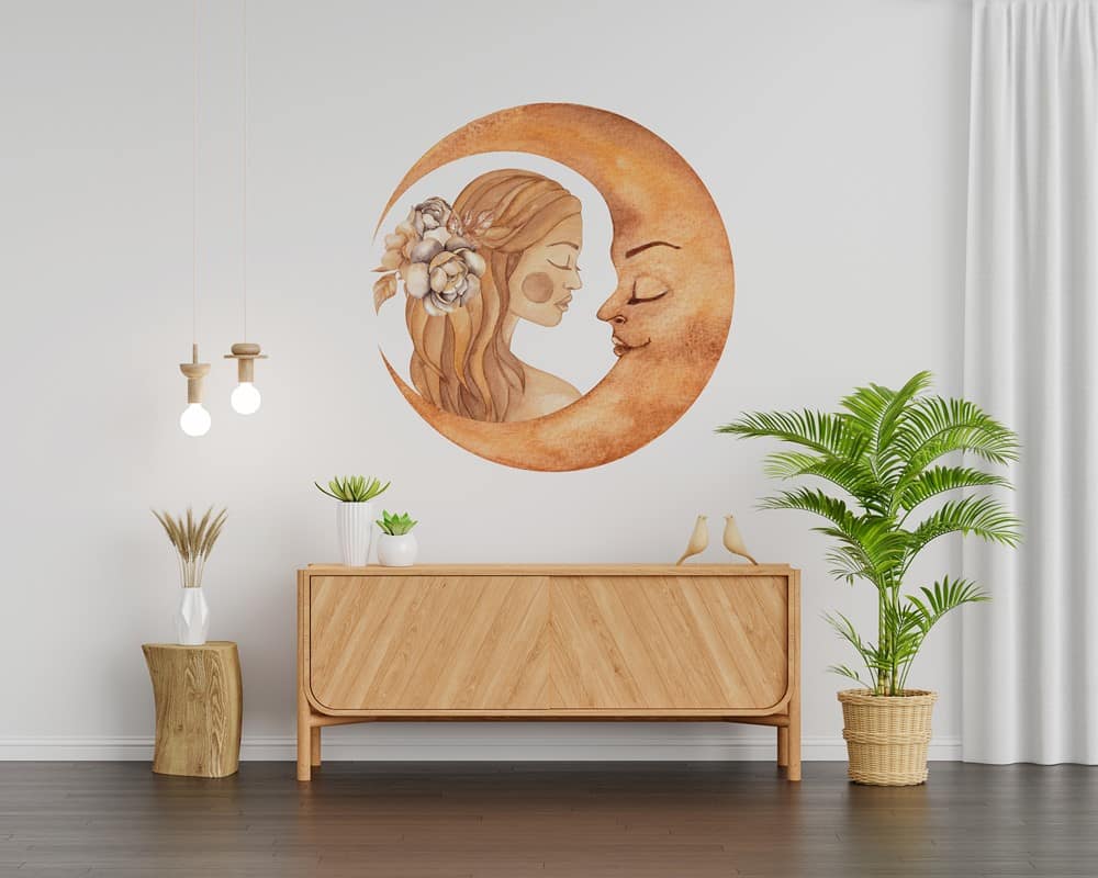Wood sideboard in living room interior with copy space, 3D rendering