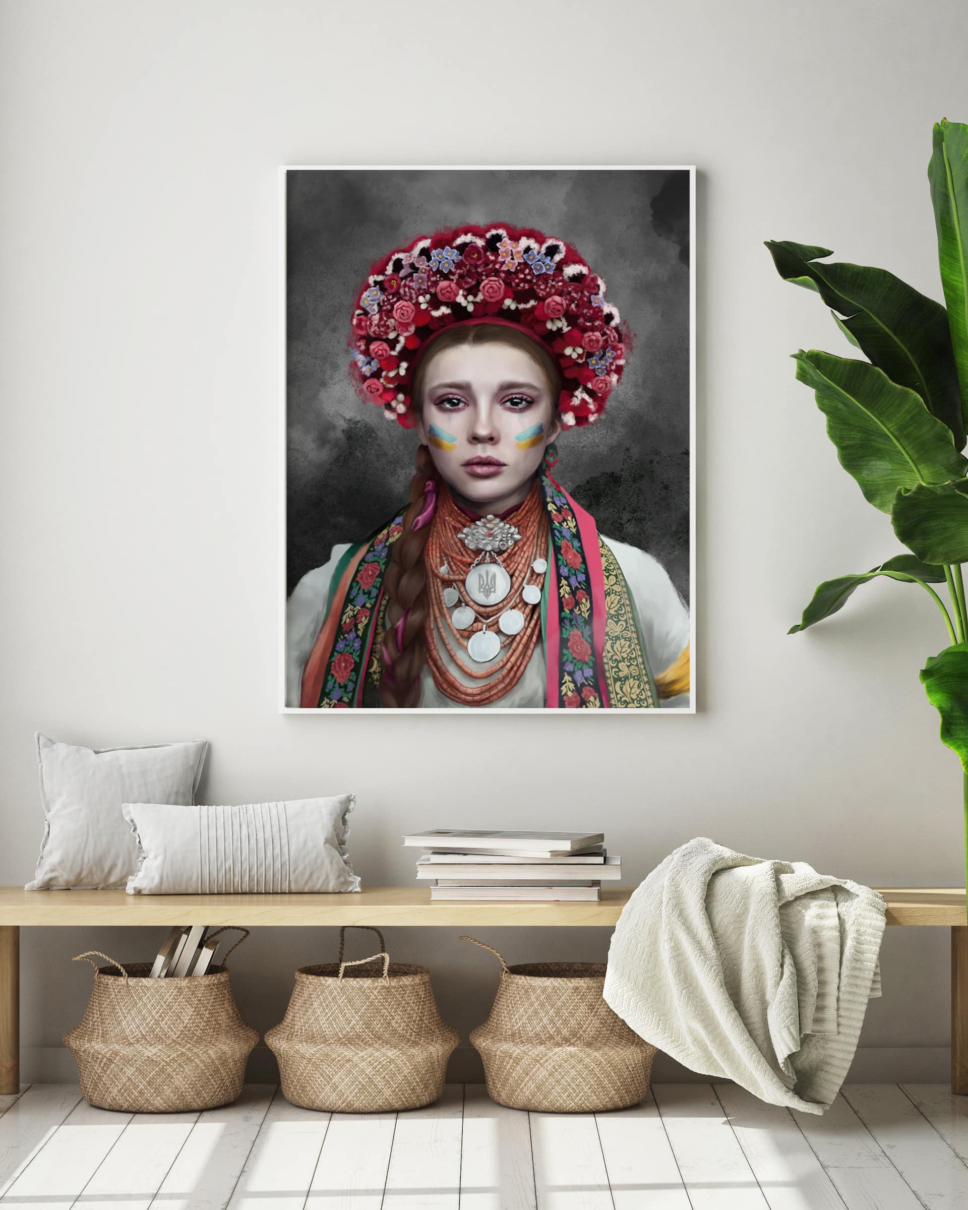 mock up poster frame in modern interior background, living room,