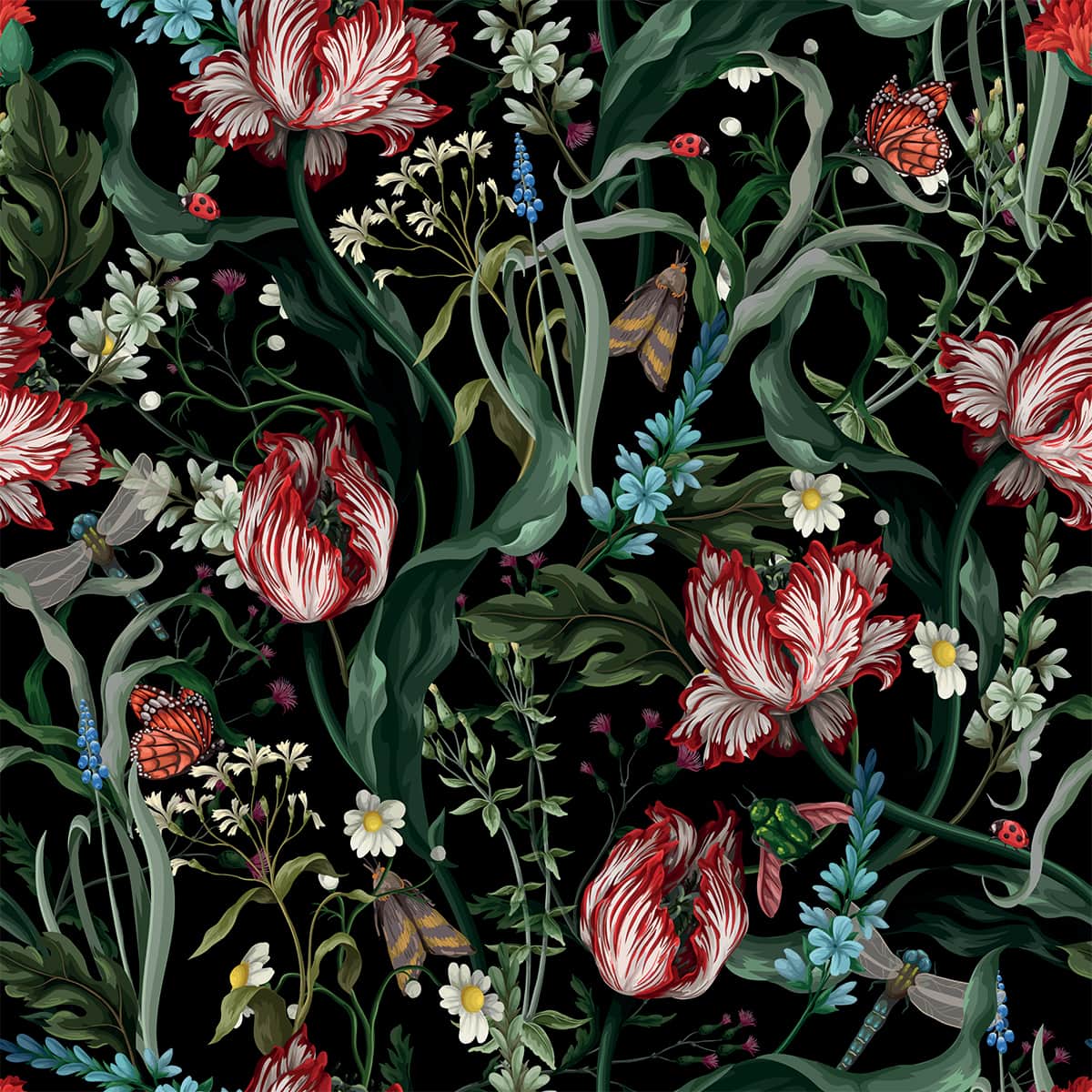 Fototapeta Botaniczny Wzór na Czarnej Ścianie