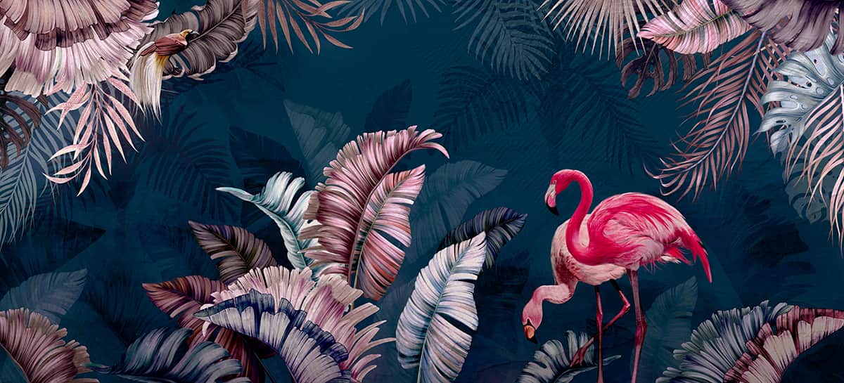 Fototapeta Flamingi w Ciemnej Zieleni