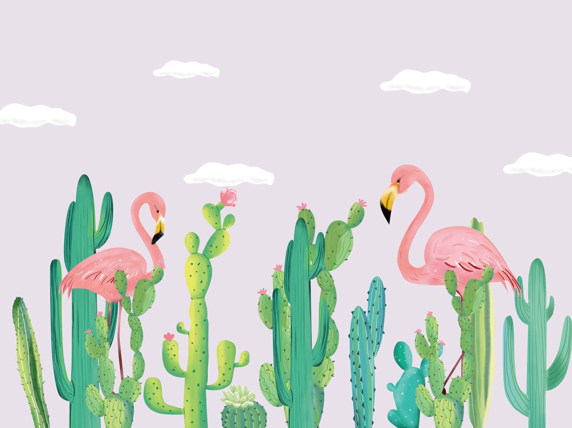 Fototapeta Flamingi I Kaktusy