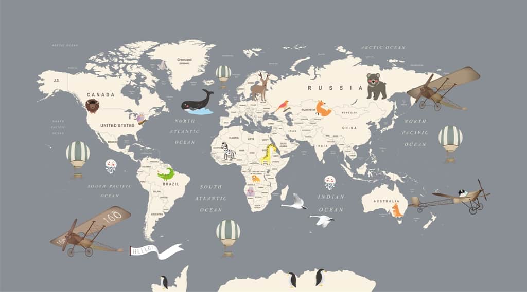 Fototapeta Ciekawa Mapa Świata dla Dzieci